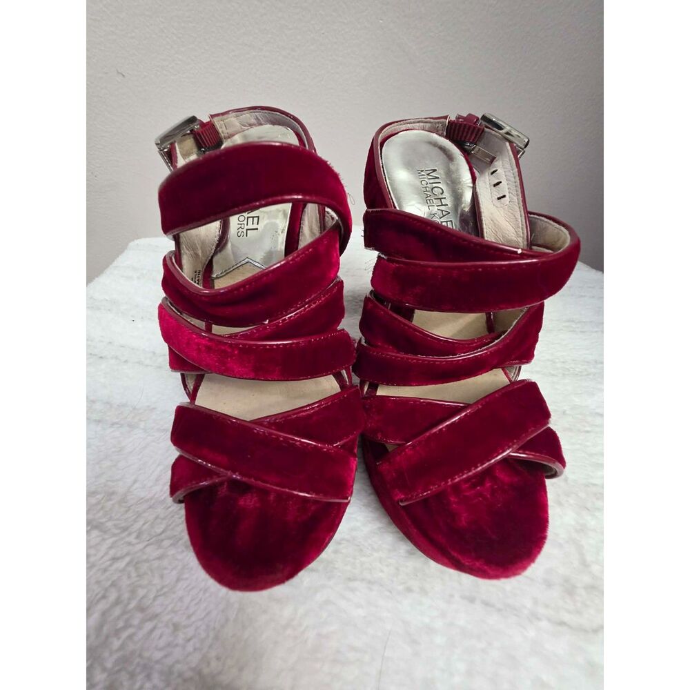 Michael Kors Burgundy/Red Velvet Platform Strappy Heels — Size 5M